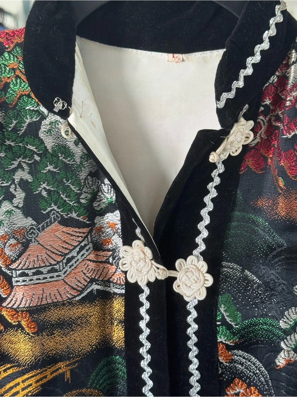 Vintage Black Multicolor Embroidered Asian-Inspired Top